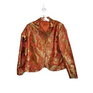Connie Roberson Silk Floral Brocade Blazer Jacket Women‎ Lined Button USA Made